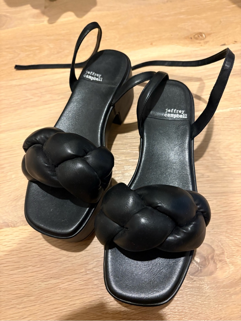 Jeffrey Campbell Black Braided Leather Heeled Sandals